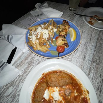 Avli Taverna - Chicken skewer w Greek fries. And lamb grounded meatballs - Greek Near Me - Chicago, Illinois