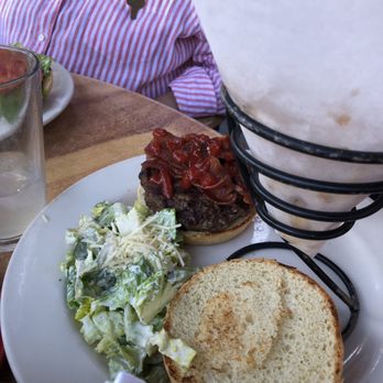 River Grill - Burger with Cesar salad side - New American Near Me - Tahoe City, California River Grill - Burger with Cesar salad side - New American Near Me - Tahoe City, California