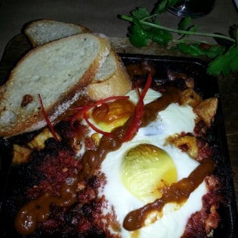 Nights and Weekends - Skillet baked eggs with chorizo, peppers and potato - Bars Near Me - Brooklyn, New York Nights and Weekends - Skillet baked eggs with chorizo, peppers and potato - Bars Near Me - Brooklyn, New York
