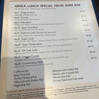 Ginza Sushi Japanese Restaurant - Lunch menu - Japanese Near Me - Fullerton, California