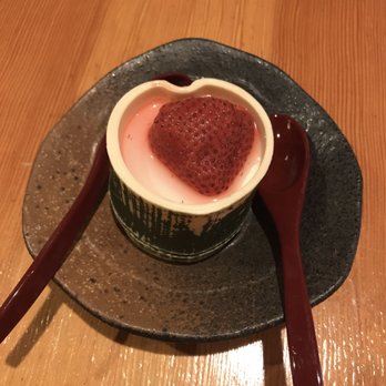 Soba-ya - Cute little dessert that comes with the lunch set! I think it's like a vanilla pudding with a strawberry on top - Japanese Near Me - New York, New York Soba-ya - Cute little dessert that comes with the lunch set! I think it's like a vanilla pudding with a strawberry on top - Japanese Near Me - New York, New York