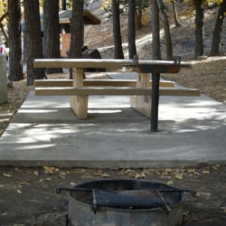 Peavine Campground - Fire pit and table in the campground.