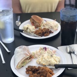 orchestra po-boy, , and 3 vegetables potato salad, coleslaw, and sweet potato soufflé,