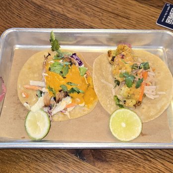 Bartaco - Left to Right( Slow Roasted Pork 8/10)( Chile Lime Shrimp 8/10) - Tacos Near Me - Nashville, Tennessee