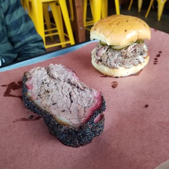 la Barbecue - Definitely get the brisket ($15 half lb) and Mac! El Sancho sandwich was good too $15 (pulled pork (or Chopped beef) & sausage) - Barbeque Near Me - Austin, Texas la Barbecue - Definitely get the brisket ($15 half lb) and Mac! El Sancho sandwich was good too $15 (pulled pork (or Chopped beef) & sausage) - Barbeque Near Me - Austin, Texas