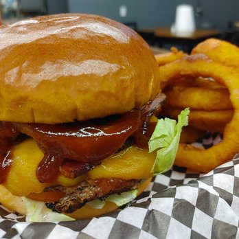 The Hangout - a burger and onion rings - Burgers Near Me - Cottonwood, Idaho The Hangout - a burger and onion rings - Burgers Near Me - Cottonwood, Idaho