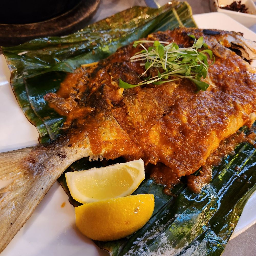 Phat Eatery - Ikan Bakar (Pomfret Grilled in Banana Leaf) - Malaysian Near Me - Katy, Texas