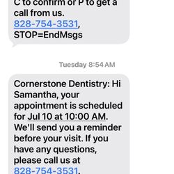 Eric J Grimes, DDS - Cornerstone Dentistry - Appointment message