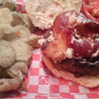 Buffington's - The Blue burger with fried pickles 6.99 - American Near Me - Milledgeville, Georgia