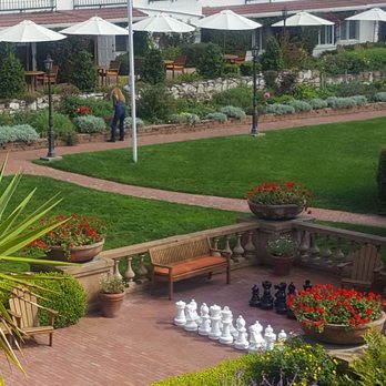 La Playa Hotel - Terrace looks over beautiful hotel grounds - Hotels Near Me - Carmel, California
