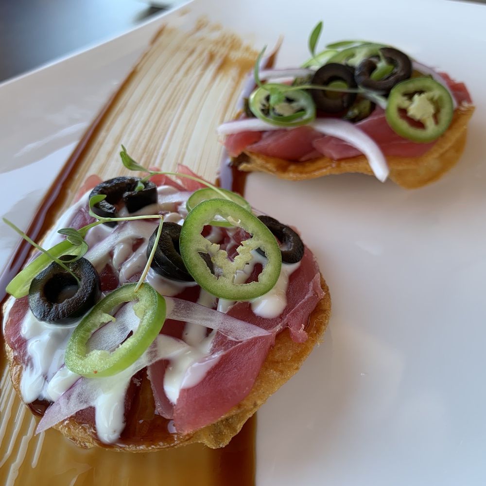 Edoko Omakase - Something unusual but tasty. Snapper, Serrano, olive, and a mystery cracker. - Sushi Bars Near Me - Irving, Texas Edoko Omakase - Something unusual but tasty. Snapper, Serrano, olive, and a mystery cracker. - Sushi Bars Near Me - Irving, Texas