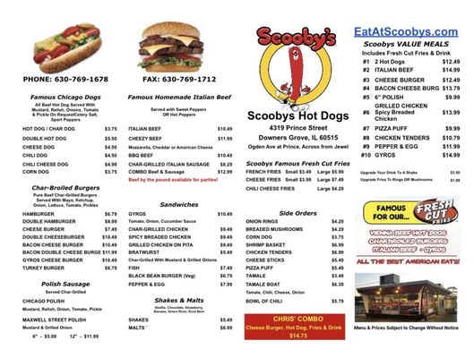 Menu photo 2 Scooby's Hot Dogs Downers Grove, IL Menu photo 2 Scooby's Hot Dogs Downers Grove, IL