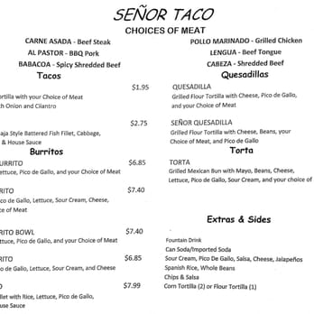 Señor Taco - Menu - Tacos Near Me - Bellevue, Washington Señor Taco - Menu - Tacos Near Me - Bellevue, Washington