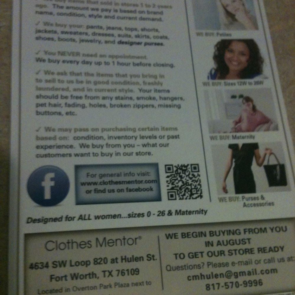 Clothes Mentor Fort Worth, TX - Promotion Flyer Back.. - Used, Vintage & Consignment Near Me - Fort Worth, Texas