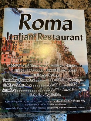 Menu photo 7 Roma's  Italian Restaurant Sallisaw, OK
