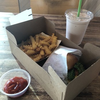 Shake Shack Century City Mall - 2nd Floor - Single Shack Burger with fries and a strawberry shake. - Fast Food Near Me - Los Angeles, California