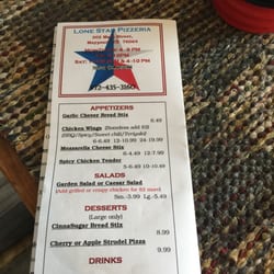 Lone Star Pizzeria - Part of the menu