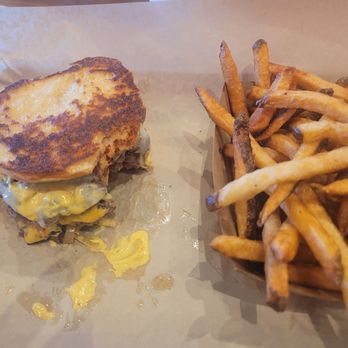 MOOYAH Burgers, Fries & Shakes - Patty Melt and canola oil fries. - Hot Dogs Near Me - Carlsbad, California