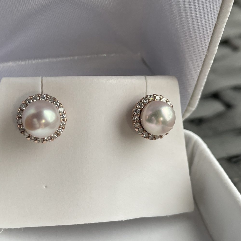 Atlantic Gems - Rose gold diamond jacket with pearls. This can be worn as studs only or as shown. Wife loves them. - Jewelry Near Me - Silver Spring, Maryland Atlantic Gems - Rose gold diamond jacket with pearls. This can be worn as studs only or as shown. Wife loves them. - Jewelry Near Me - Silver Spring, Maryland