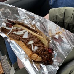 Hot dogs a la carte - All beef dog with chili and raw onions
