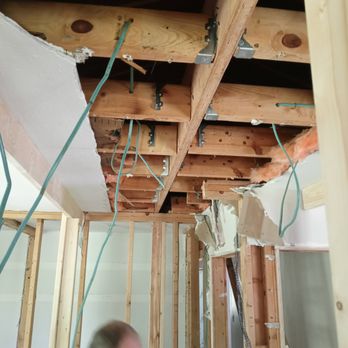 Strassen Construction - We had to install a Header in an emergency after the crew before us took out a load bearing wall. The ceiling had fallen about 2 feet. - Plumbing Near Me Strassen Construction - We had to install a Header in an emergency after the crew before us took out a load bearing wall. The ceiling had fallen about 2 feet. - Plumbing Near Me