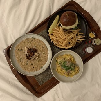 Scribner's Catskill Lodge - Room Service : Mushroom Risotto / Prospect Burger / White Lamb Tagliatelle - Hotels Near Me - Hunter, New York