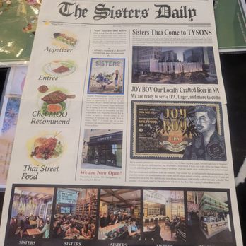 Sisters Thai - Menu which reads like a newspaper - Thai Near Me - Alexandria, Virginia Sisters Thai - Menu which reads like a newspaper - Thai Near Me - Alexandria, Virginia