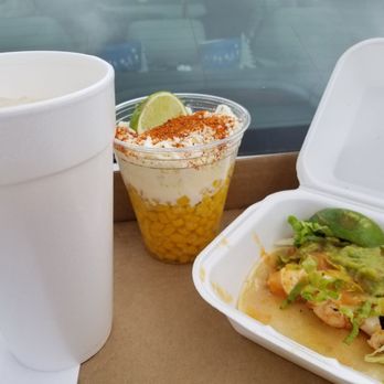 El Jalisciense - Side view of my Horchata, Elote, and Shrimp Taco - delicious! - Food Trucks Near Me - Kapolei, Hawaii El Jalisciense - Side view of my Horchata, Elote, and Shrimp Taco - delicious! - Food Trucks Near Me - Kapolei, Hawaii