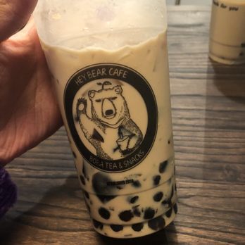 Hey Bear Cafe - Black milk tea with boba and grass jelly . 70% sugar and light ice - Bubble Tea Near Me - Knoxville, Tennessee Hey Bear Cafe - Black milk tea with boba and grass jelly . 70% sugar and light ice - Bubble Tea Near Me - Knoxville, Tennessee