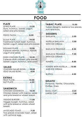 Menu photo 5 Tabac Cafe & Hookah San Diego, CA