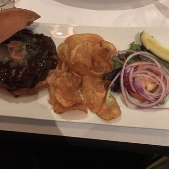 Hops Downtown Grill - Yak burger w/ginger BBQ sauce. Chips and fixings - American Near Me - Kalispell, Montana