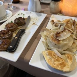 Great pierogi and stuffed mushrooms