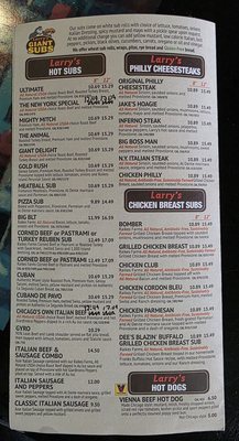 Menu photo 6 Larry's Giant Subs Jacksonville, FL
