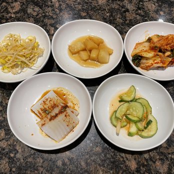 Gah Rham - Banchan (Side Dishes) - marinated bean sprout, potatoes, kimchi, acorn jelly, and cucumbers - Korean Near Me - Beltsville, Maryland Gah Rham - Banchan (Side Dishes) - marinated bean sprout, potatoes, kimchi, acorn jelly, and cucumbers - Korean Near Me - Beltsville, Maryland
