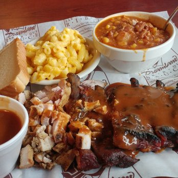 Dreamland BBQ - 2 meat combo. Chopped chicken, ribs, Brunswick stew and Mac and cheese with a slice of white bread. - Barbeque Near Me - Roswell, Georgia Dreamland BBQ - 2 meat combo. Chopped chicken, ribs, Brunswick stew and Mac and cheese with a slice of white bread. - Barbeque Near Me - Roswell, Georgia