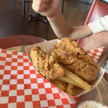 Burger Me! - Kid-approved chicken tenders.  Very soft inside, not too crunchy on the outside.  Ranch not to kids' tastes. - American Near Me - Reno, Nevada