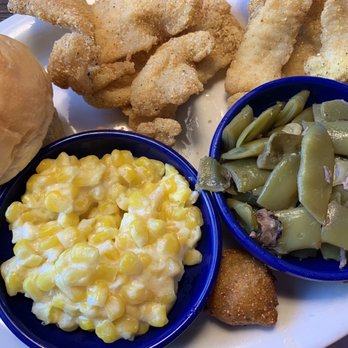 Swadley's Bar-B-Q - Catfish, green beans, sweet corn, roll - Barbeque Near Me - Enid, Oklahoma