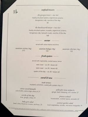 Menu photo 1 Hawksworth Restaurant Vancouver, BC Menu photo 1 Hawksworth Restaurant Vancouver, BC