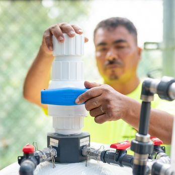 Rising Sun Landscape - a man placing a water filter into a tank - Landscaping Near Me Rising Sun Landscape - a man placing a water filter into a tank - Landscaping Near Me