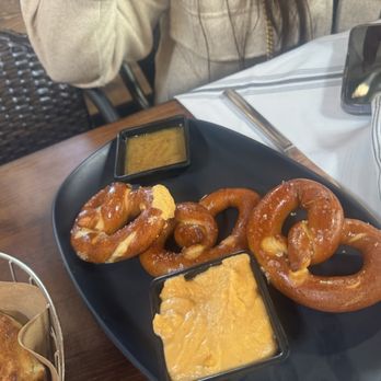 Newport Vineyards - pretzels with cheese and honey mustard - Wineries Near Me - Middletown, Rhode Island