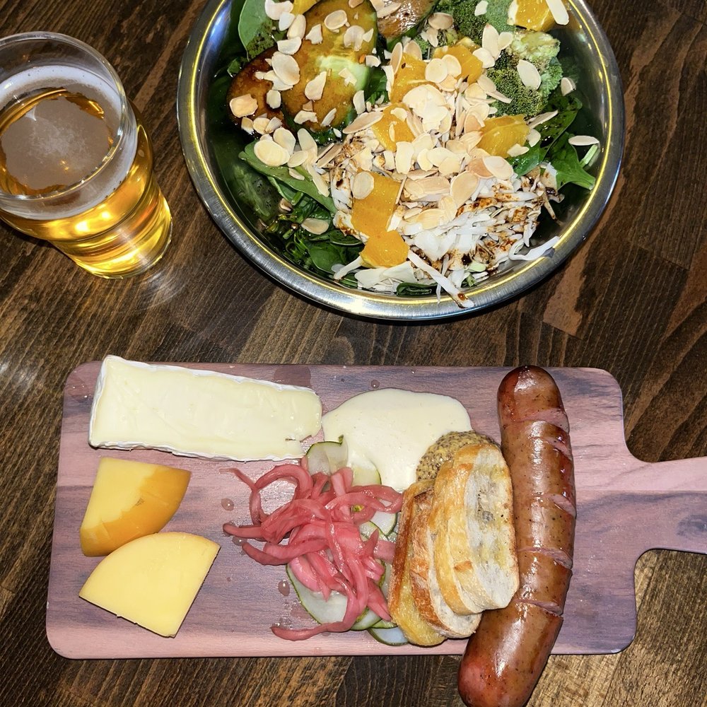 Sausage and Sausage & Cheese Board and Asian salad Sausage and Sausage & Cheese Board and Asian salad