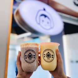 Yomie's Rice Yogurt - red bean yogurt (left) + mango paradise yogurt (right)