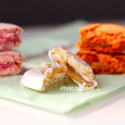Laduree - Insides of Vanilla Eugénie (£2.70), Roseblood Macaron (£2.70), Apricot Verbena Macaron (£2.70)