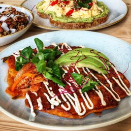 Kimchi pancake with avocado and macadamia pesto. Kimchi pancake with avocado and macadamia pesto.