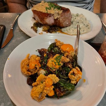Field & Tides - Pork Chop and fried oysters and Brussels - Southern Near Me - Houston, Texas Field & Tides - Pork Chop and fried oysters and Brussels - Southern Near Me - Houston, Texas