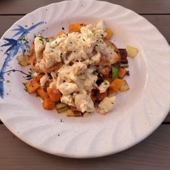 Bowleys On The Bay - Fish with Crab Sauce - New American Near Me - Middle River, Maryland Bowleys On The Bay - Fish with Crab Sauce - New American Near Me - Middle River, Maryland
