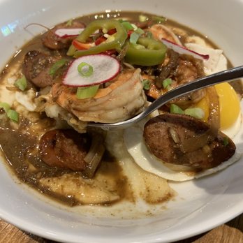Scratch Kitchen - Creole Creole Shrimp n' Sausage Brunch- good, large bowl, spicy - Breakfast & Brunch Near Me - Honolulu, Hawaii