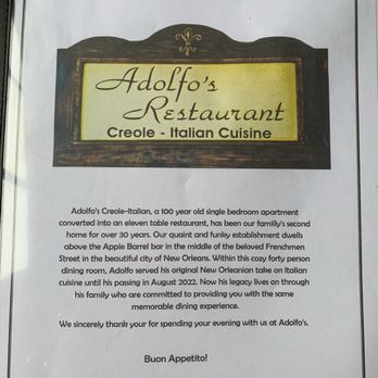 Adolfo's - Seafood Near Me - New Orleans, Louisiana