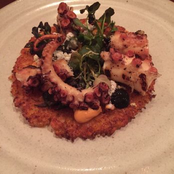 Fruition Restaurant - Octopus on a fried rice bed. Unbelievable. It looks like a hash brown or a tostada, but it is crispy fried rice. - New American Near Me - Denver, Colorado Fruition Restaurant - Octopus on a fried rice bed. Unbelievable. It looks like a hash brown or a tostada, but it is crispy fried rice. - New American Near Me - Denver, Colorado