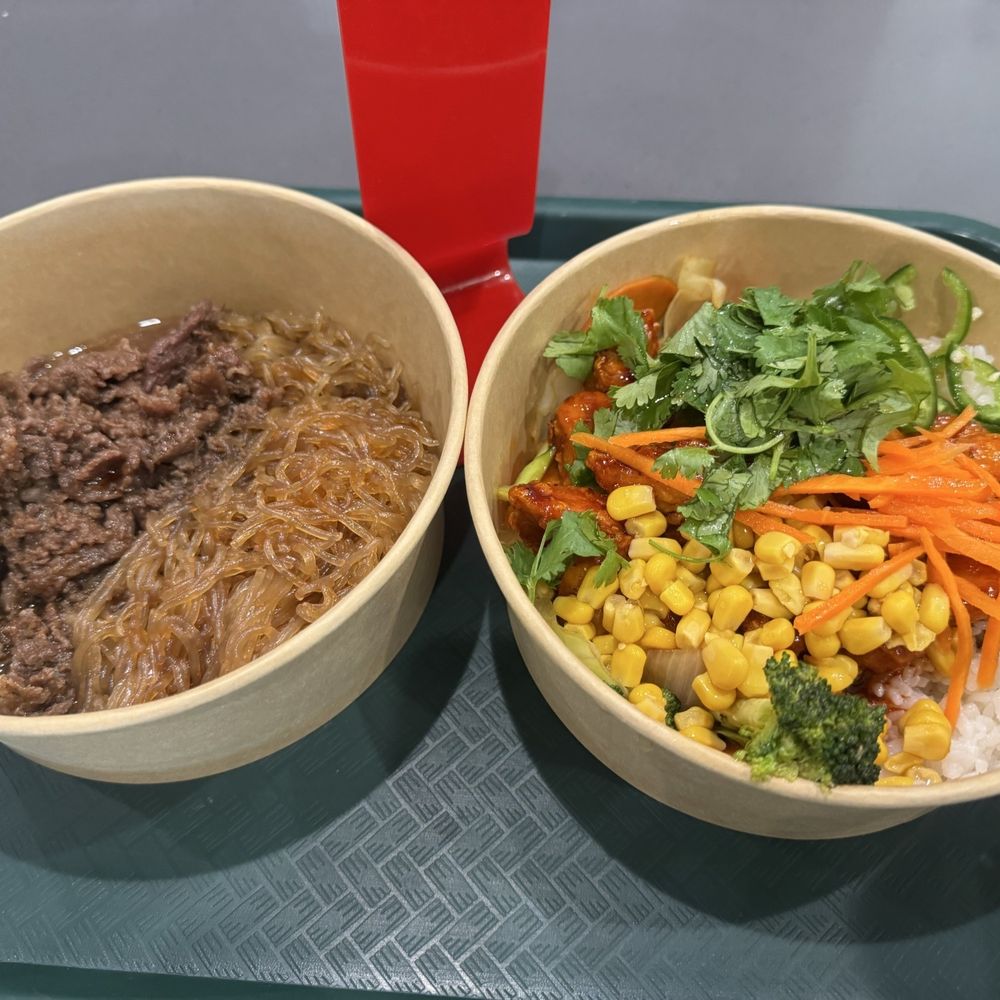 Miso Pick&Mix - Left: bulgogi, glass noodles, teriyaki. Right: popcorn chicken, mixed veggies, rice, chilis, cilantro, corn, carrots, and ponzu sauce. - Japanese Near Me - Temple, Texas Miso Pick&Mix - Left: bulgogi, glass noodles, teriyaki. Right: popcorn chicken, mixed veggies, rice, chilis, cilantro, corn, carrots, and ponzu sauce. - Japanese Near Me - Temple, Texas